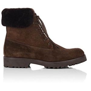 Shearling-Trimmed Suede Ankle Boots